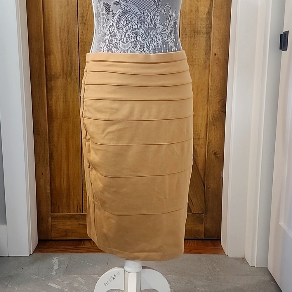 Darker tan pencil skirt with elastic waist